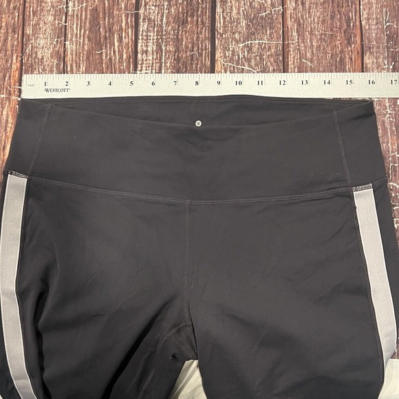 Athleta Women Black Tight White Side Stripe Ankle Zipper Workout Leggings Large - Picture 8 of 13